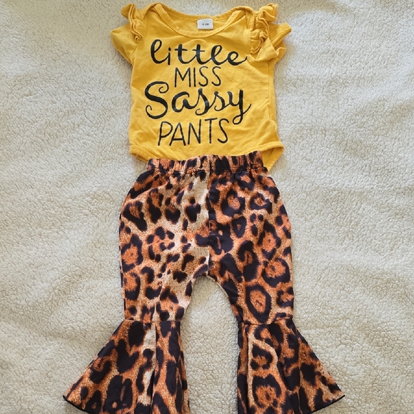 Other - Yellow Graphic Onesie and Leopard Print Pants Set